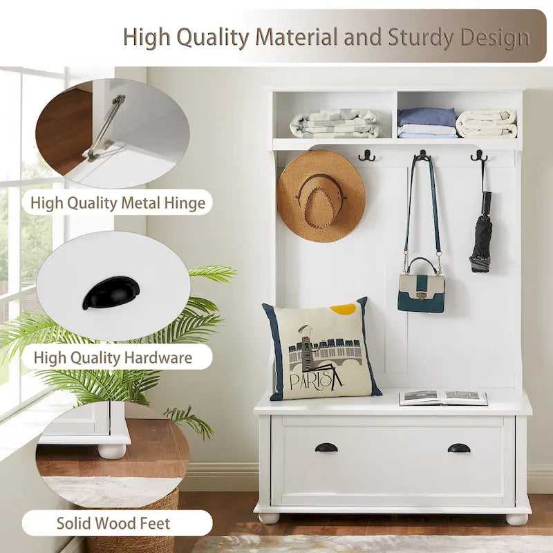 4-in-1 Hall Tree with Shoe Bench, Coat Rack & Storage Shelves - 64.17"H Entryway Organizer, 250 lbs Capacity, MDF & Solid Wood Construction