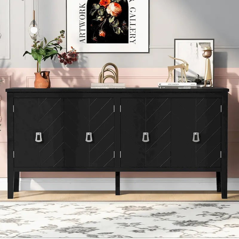 Four-Door Sideboard with Geometric Line Patterns
