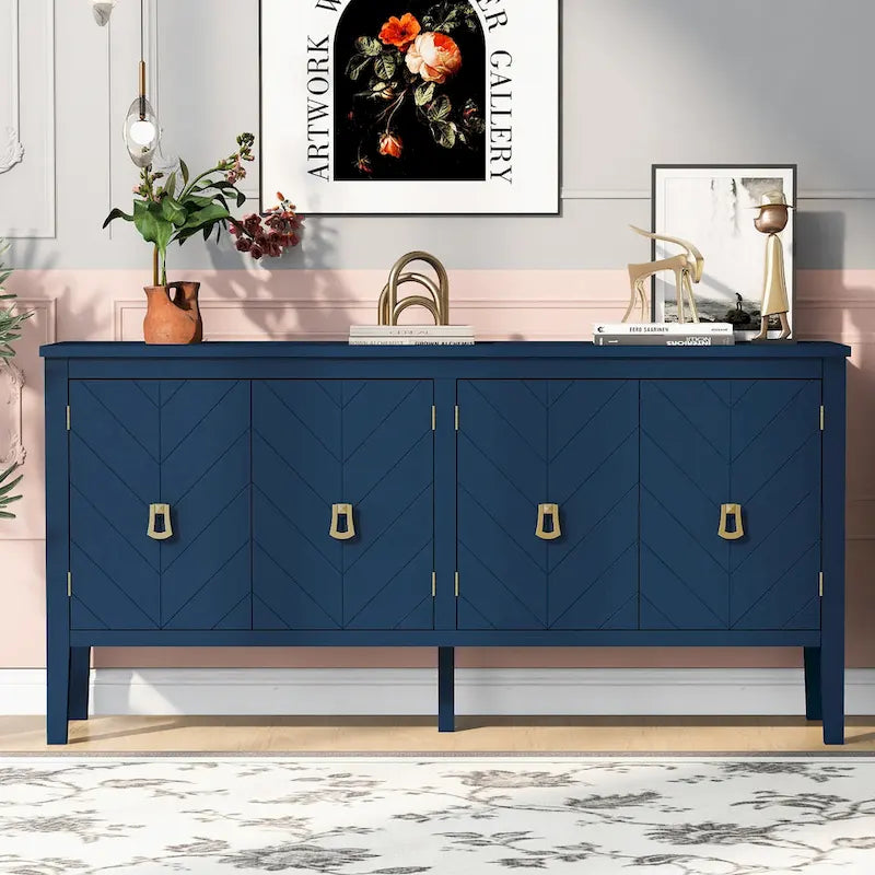 Four-Door Sideboard with Geometric Line Patterns