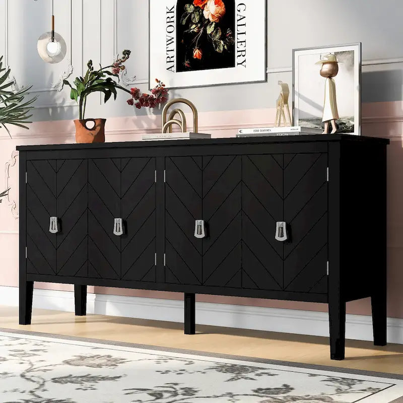 Four-Door Sideboard with Geometric Line Patterns
