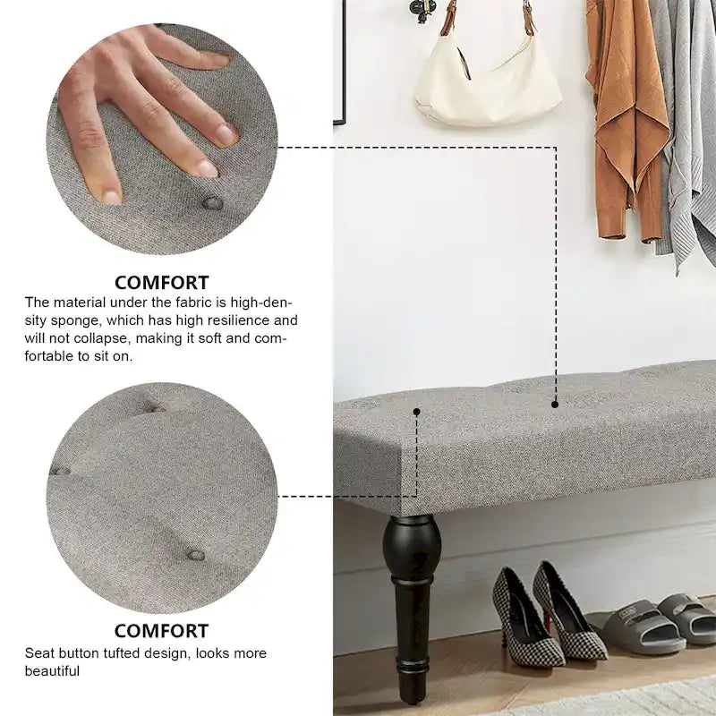 42" Upholstered Bench with Roman Column Legs - Linen Tufted Entryway Bench for Bedroom Living Room Dining Room