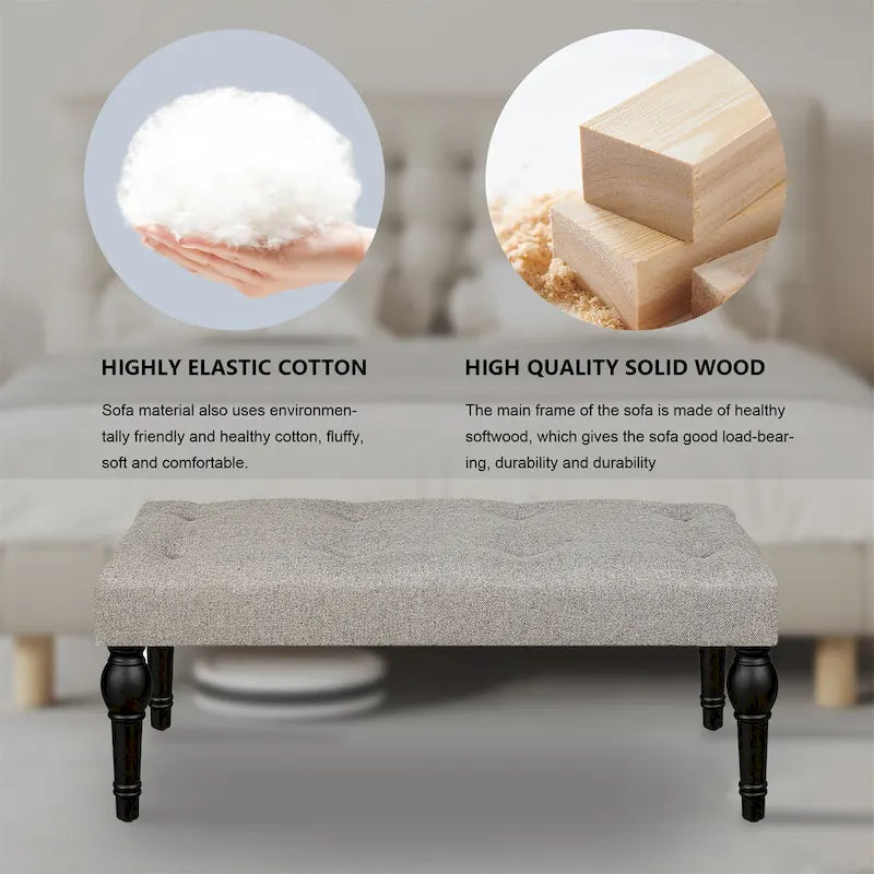 42" Upholstered Bench with Roman Column Legs - Linen Tufted Entryway Bench for Bedroom Living Room Dining Room