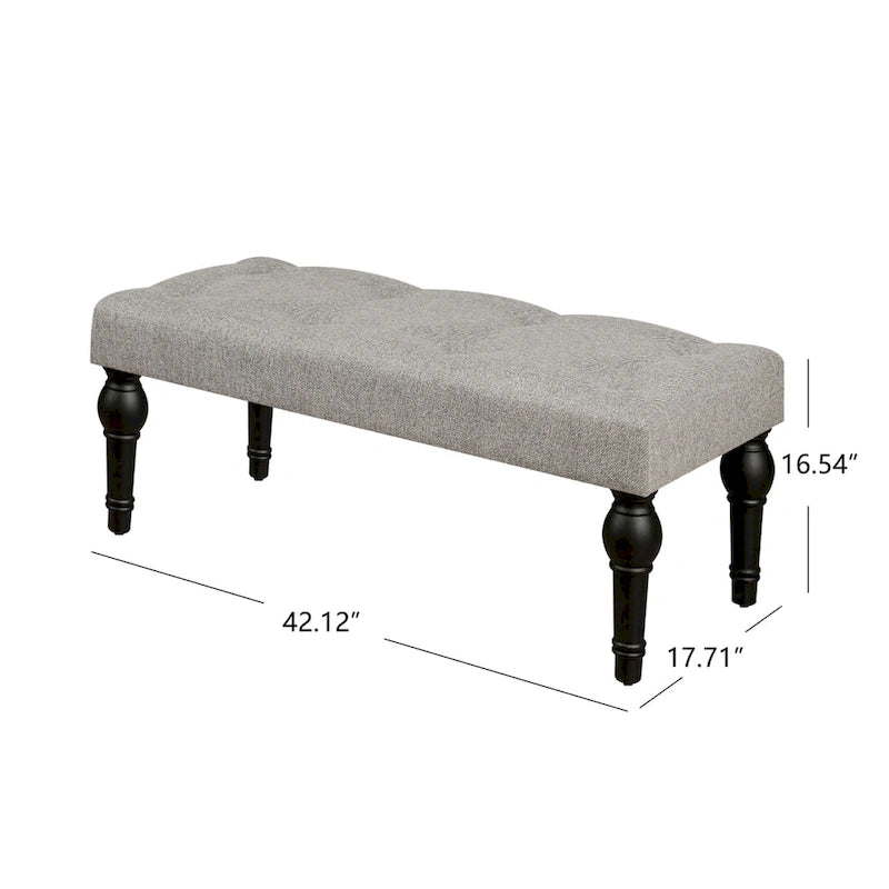 42" Upholstered Bench with Roman Column Legs - Linen Tufted Entryway Bench for Bedroom Living Room Dining Room