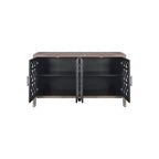 Wooden Storage Cabinet with Hollow Carved Doors - 4 Door Sideboard Console Table with Adjustable Shelves - Antique Pine Finish MDF