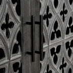 Wooden Storage Cabinet with Hollow Carved Doors - 4 Door Sideboard Console Table with Adjustable Shelves - Antique Pine Finish MDF