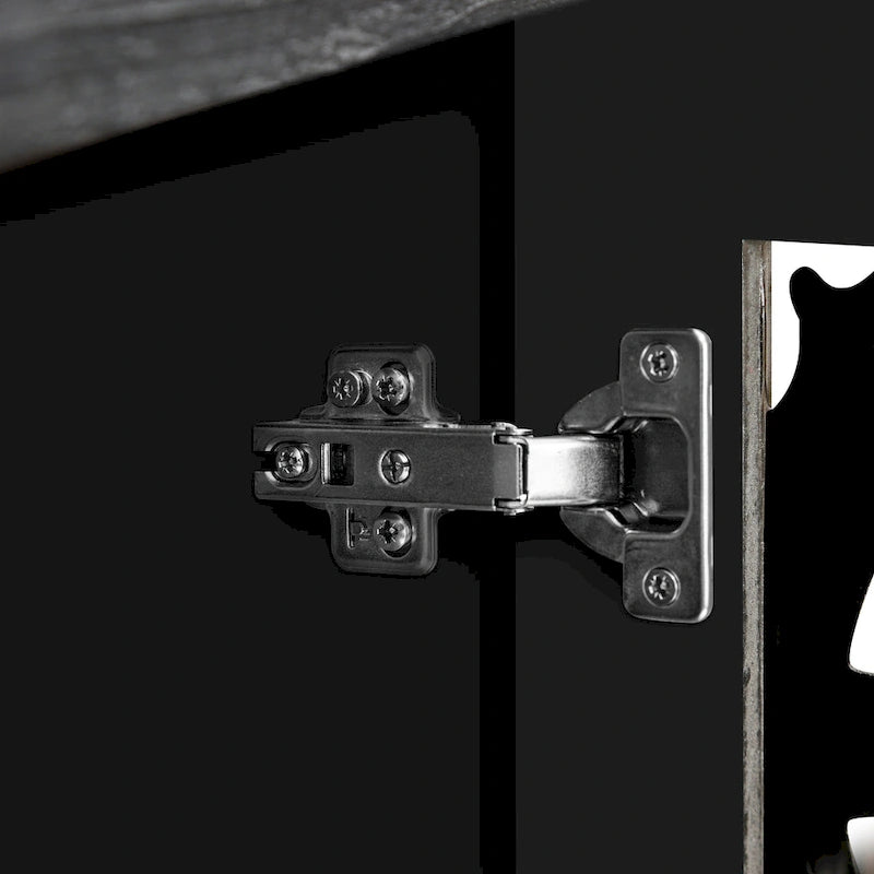 Wooden Storage Cabinet with Hollow Carved Doors - 4 Door Sideboard Console Table with Adjustable Shelves - Antique Pine Finish MDF