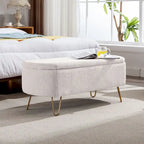 39.37" Oval Storage Ottoman Bench with Gold Legs - Modern Flip-Top Seating, 250 lbs Capacity, Gray/Off-White