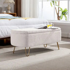 39.37" Oval Storage Ottoman Bench with Gold Legs - Modern Flip-Top Seating, 250 lbs Capacity, Gray/Off-White