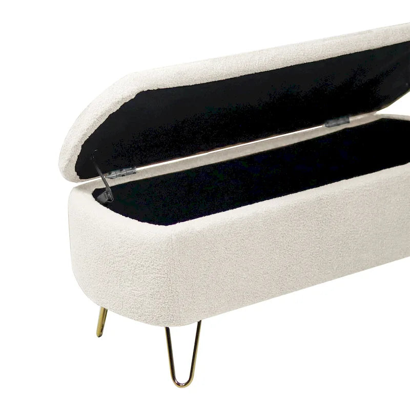 39.37" Oval Storage Ottoman Bench with Gold Legs - Modern Flip-Top Seating, 250 lbs Capacity, Gray/Off-White