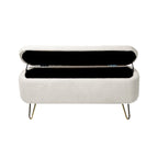 39.37" Oval Storage Ottoman Bench with Gold Legs - Modern Flip-Top Seating, 250 lbs Capacity, Gray/Off-White