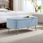 39.37" Oval Storage Ottoman Bench with Gold Legs - Modern Flip-Top Seating, 250 lbs Capacity, Gray/Off-White