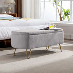 39.37" Oval Storage Ottoman Bench with Gold Legs - Modern Flip-Top Seating, 250 lbs Capacity, Gray/Off-White