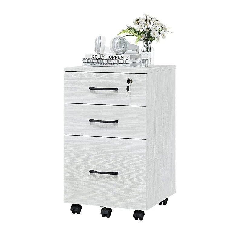 3-Drawer Mobile File Cabinet with Wheels - Wood Storage Organizer for Office Documents - Letter Size - 24x15.7x15.7 Inches