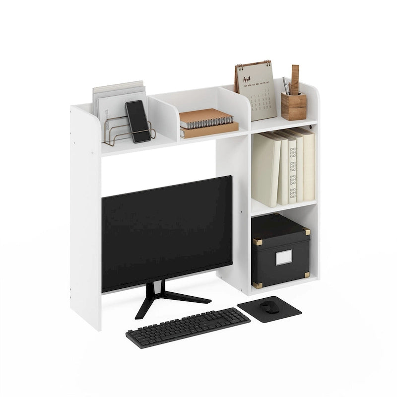 Desktop Bookshelf Storage Hutch Organizer with 5 Shelves - White Space-Saving Desk Shelf for Home Office