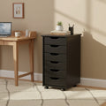 6-Drawer Rolling Storage Cart - Black Pinewood Mobile Organizer Cabinet with Casters - 26"H x 15.35"W x 13.4"D