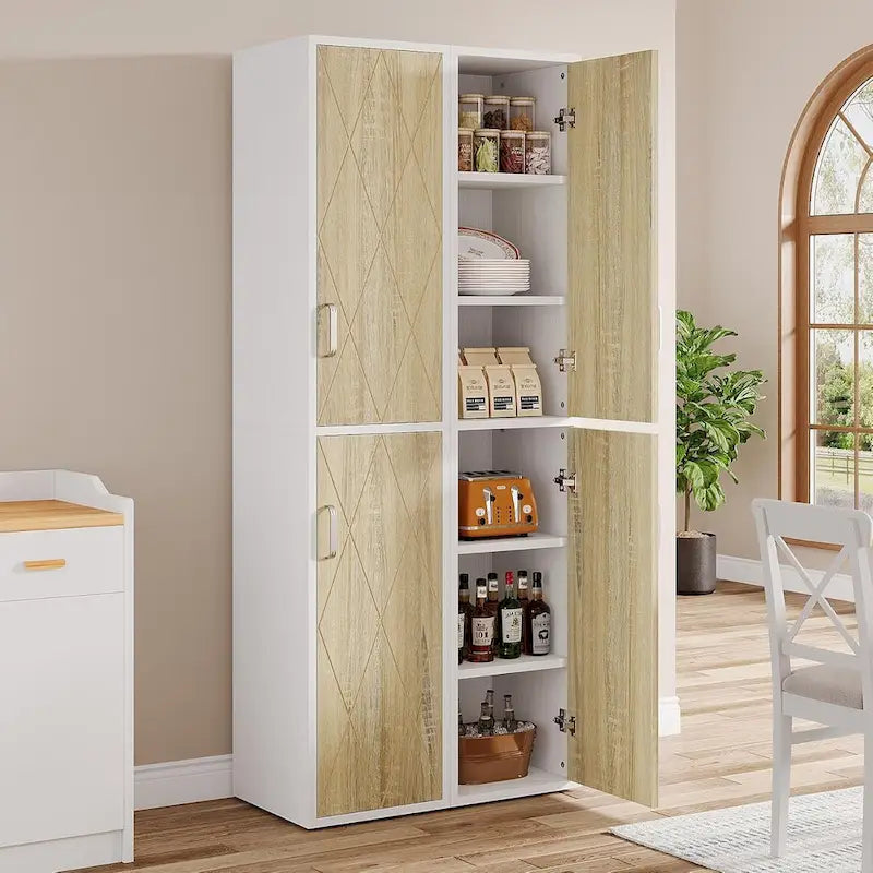 75.4 Inches Wood Storage Cabinet with 2 Doors and 6 Shelves