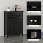 Wooden Bathroom Floor Cabinet with Drawer & Doors - 2-Door Storage Organizer, Adjustable Shelf, Black/Grey, 23.5"x12"x31.5"
