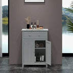 Wooden Bathroom Floor Cabinet with Drawer & Doors - 2-Door Storage Organizer, Adjustable Shelf, Black/Grey, 23.5"x12"x31.5"