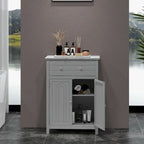 Wooden Bathroom Floor Cabinet with Drawer & Doors - 2-Door Storage Organizer, Adjustable Shelf, Black/Grey, 23.5"x12"x31.5"