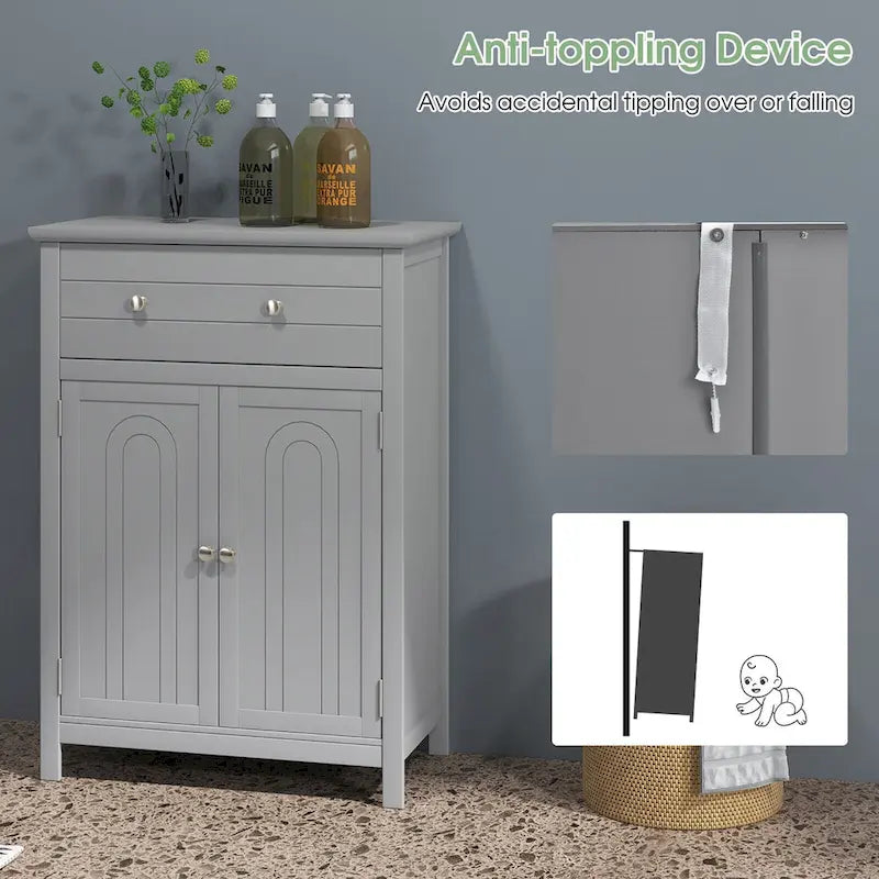 Wooden Bathroom Floor Cabinet with Drawer & Doors - 2-Door Storage Organizer, Adjustable Shelf, Black/Grey, 23.5"x12"x31.5"
