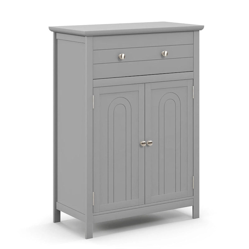 Wooden Bathroom Floor Cabinet with Drawer & Doors - 2-Door Storage Organizer, Adjustable Shelf, Black/Grey, 23.5"x12"x31.5"
