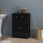 Wooden Bathroom Floor Cabinet with Drawer & Doors - 2-Door Storage Organizer, Adjustable Shelf, Black/Grey, 23.5"x12"x31.5"