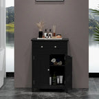 Wooden Bathroom Floor Cabinet with Drawer & Doors - 2-Door Storage Organizer, Adjustable Shelf, Black/Grey, 23.5"x12"x31.5"