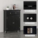 Wooden Bathroom Floor Cabinet with Drawer & Doors - 2-Door Storage Organizer, Adjustable Shelf, Black/Grey, 23.5"x12"x31.5"