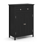 Wooden Bathroom Floor Cabinet with Drawer & Doors - 2-Door Storage Organizer, Adjustable Shelf, Black/Grey, 23.5"x12"x31.5"