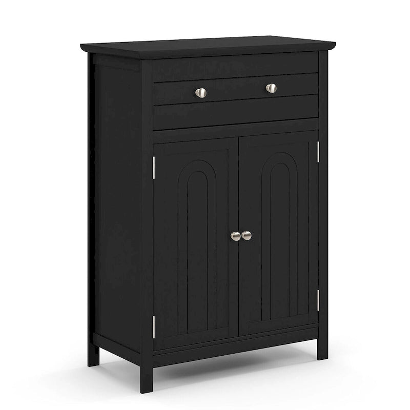 Wooden Bathroom Floor Cabinet with Drawer & Doors - 2-Door Storage Organizer, Adjustable Shelf, Black/Grey, 23.5"x12"x31.5"