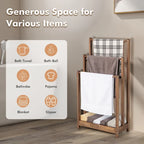 3-Bar Freestanding Towel Rack with Bottom Storage Shelf - Rustic Brown Fir Wood Ladder Design 18"x9"x34" for Bathroom Laundry Room