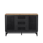 Black Storage Cabinet 3 Drawers 4 Shelves MDF Grille Door Dresser 47.3"x15.8"x30.5" Modern Buffet Sideboard for Living Room Bedroom