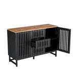 Black Storage Cabinet 3 Drawers 4 Shelves MDF Grille Door Dresser 47.3"x15.8"x30.5" Modern Buffet Sideboard for Living Room Bedroom