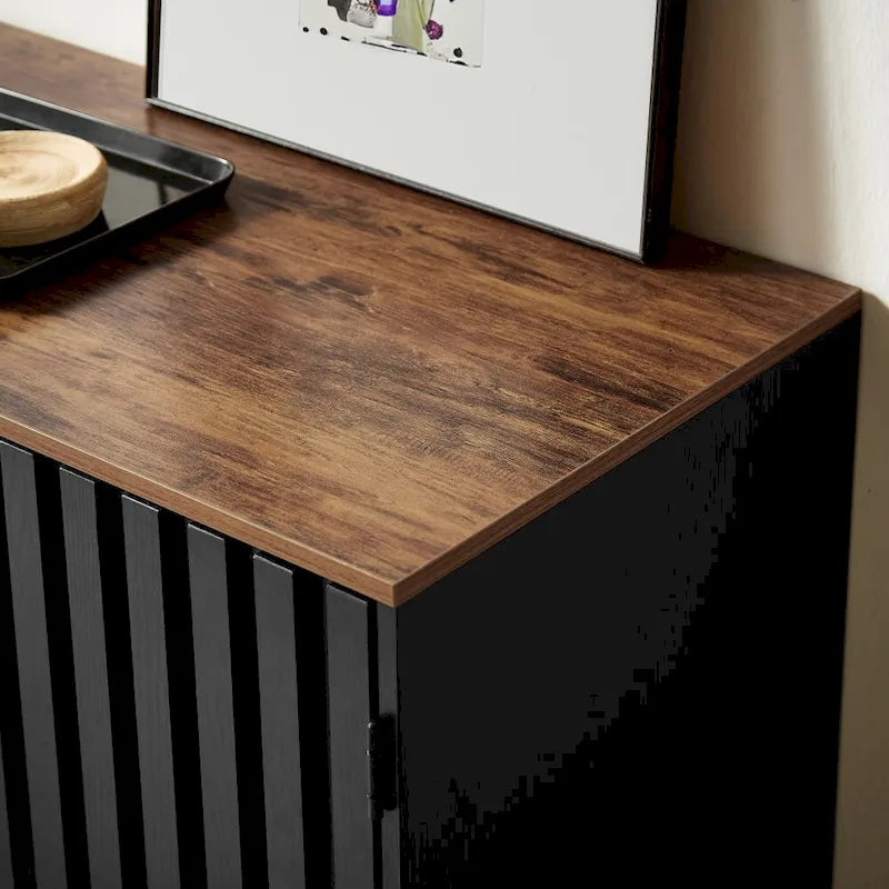 Black Storage Cabinet 3 Drawers 4 Shelves MDF Grille Door Dresser 47.3"x15.8"x30.5" Modern Buffet Sideboard for Living Room Bedroom