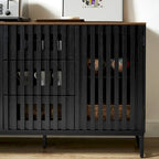Black Storage Cabinet 3 Drawers 4 Shelves MDF Grille Door Dresser 47.3"x15.8"x30.5" Modern Buffet Sideboard for Living Room Bedroom