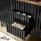 Black Storage Cabinet 3 Drawers 4 Shelves MDF Grille Door Dresser 47.3"x15.8"x30.5" Modern Buffet Sideboard for Living Room Bedroom