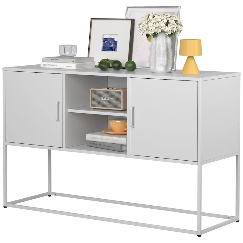 Modern Metal Buffet Cabinet 47.2" with 6 Storage Compartments, Anti-Tipping Safety Design for Living Room Dining Room