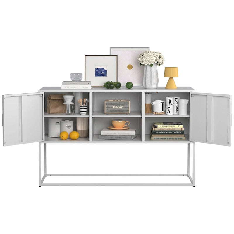 Modern Metal Buffet Cabinet 47.2" with 6 Storage Compartments, Anti-Tipping Safety Design for Living Room Dining Room