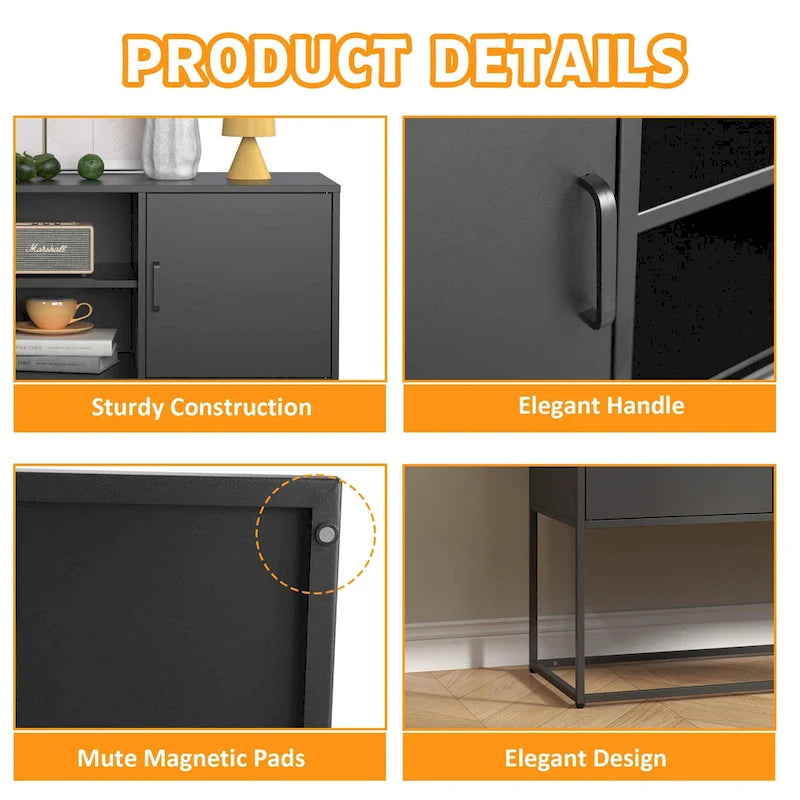 Modern Metal Buffet Cabinet 47.2" with 6 Storage Compartments, Anti-Tipping Safety Design for Living Room Dining Room