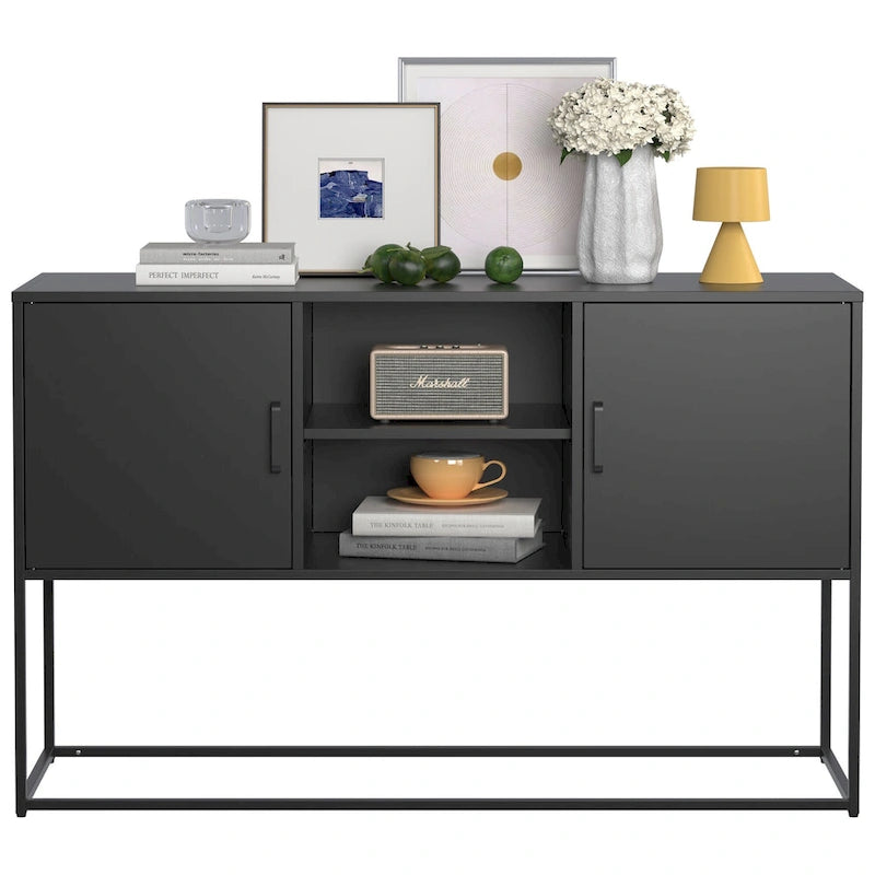 Modern Metal Buffet Cabinet 47.2" with 6 Storage Compartments, Anti-Tipping Safety Design for Living Room Dining Room