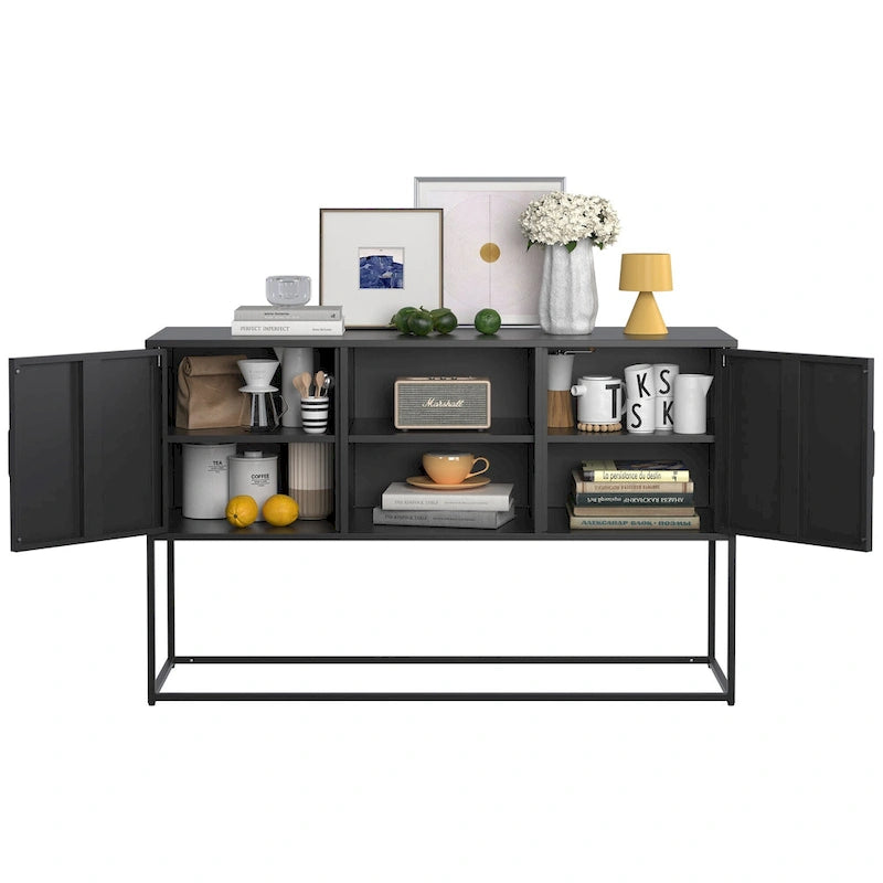 Modern Metal Buffet Cabinet 47.2" with 6 Storage Compartments, Anti-Tipping Safety Design for Living Room Dining Room