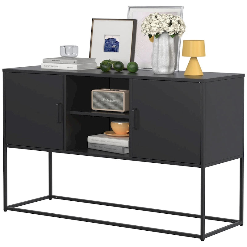 Modern Metal Buffet Cabinet 47.2" with 6 Storage Compartments, Anti-Tipping Safety Design for Living Room Dining Room