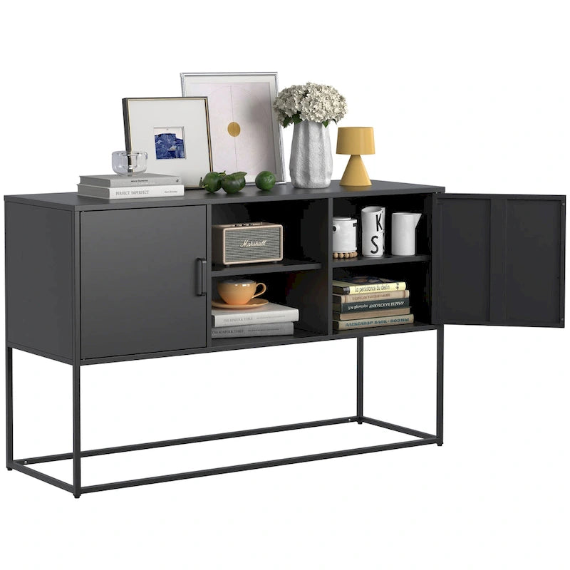 Modern Metal Buffet Cabinet 47.2" with 6 Storage Compartments, Anti-Tipping Safety Design for Living Room Dining Room