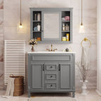 Meuble-lavabo de salle de bain moderne de 91 cm avec lavabo et armoire de toilette, 2 portes et 2 tiroirs