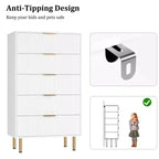 Commode 5 tiroirs blanc / marbre et bois – Panneau cannelé, pour usage individuel