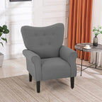 Fauteuil d'appoint moderne Erommy, fauteuil à dossier haut, canapé simple en tissu rembourré avec boutons et pieds en bois pour salon