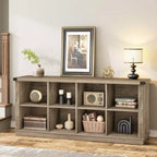 Étagère de rangement à 8 cubes, bibliothèque horizontale de style ferme, bibliothèque de rangement en bois de 157 cm pour entrée, étagères basses et longues pour salon