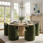 Ensemble de salle à manger moderne pour 6 personnes, table à manger ronde avec pied central, chaises de salle à manger pivotantes à roulettes, tissu chenille texturé - Panipeachy