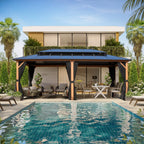Tonnelle EROMMY à toit rigide, pergola extérieure avec double toit, moustiquaire et rideaux, auvent robuste pour patio, jardin, fête au bord de la piscine