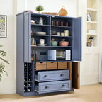 Garde-manger de cuisine autoportant Whisen de 180 cm de haut, grand buffet de salle à manger avec 4 portes pliantes, étagères, porte-bouteilles